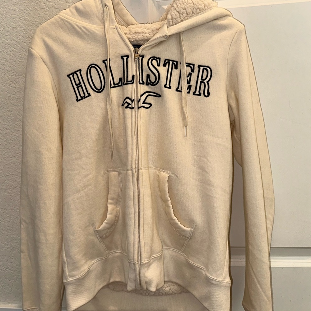 Hollister White/Beige Fleece Hoodie